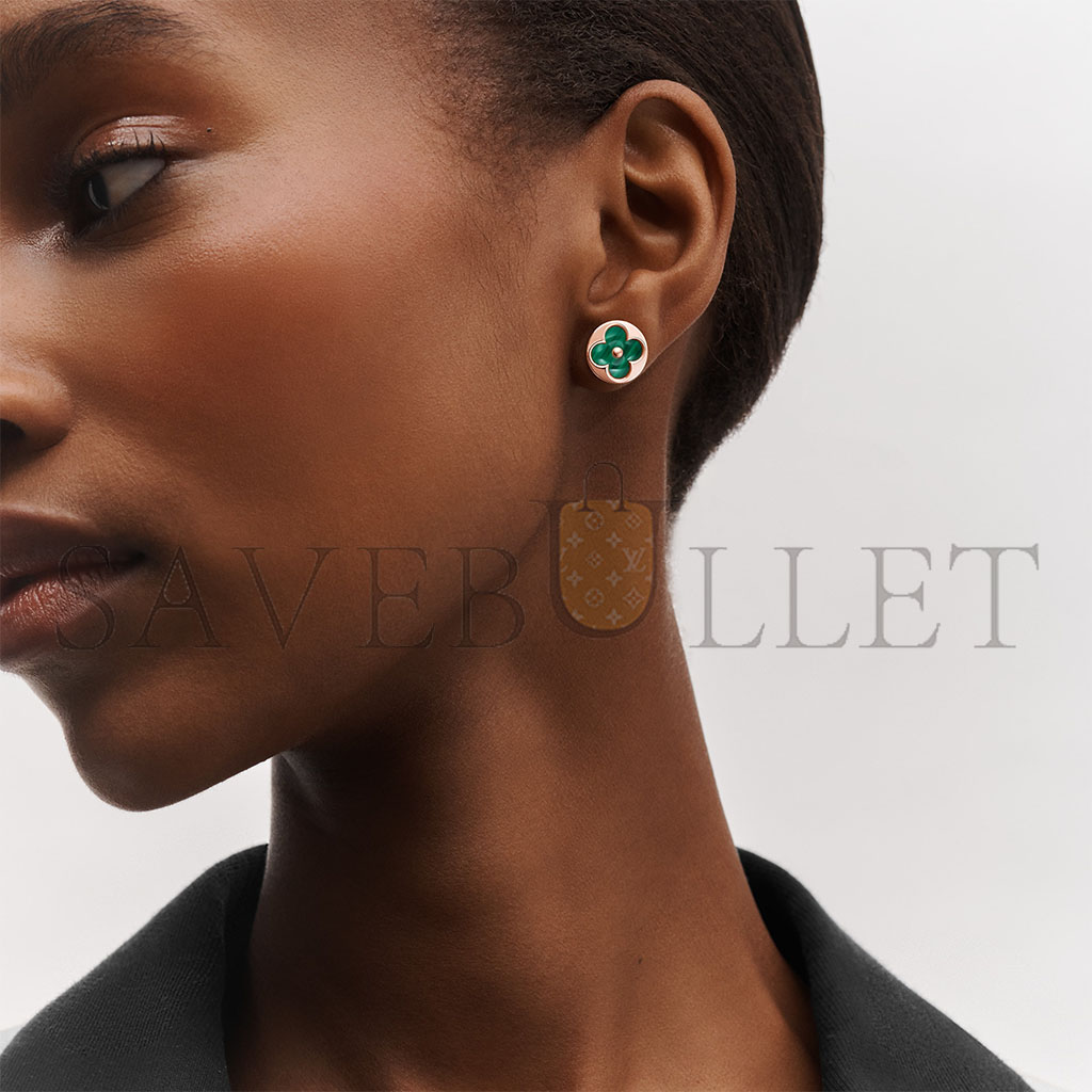 LOUIS VUITTON COLOR BLOSSOM BB SUN SINGLE STUD EARRING - WITH ROSE GOLD AND MALACHITE Q96673